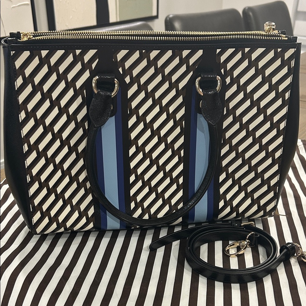 Elegant Black, Blue and Brown Patterned Tote Bag -Never used